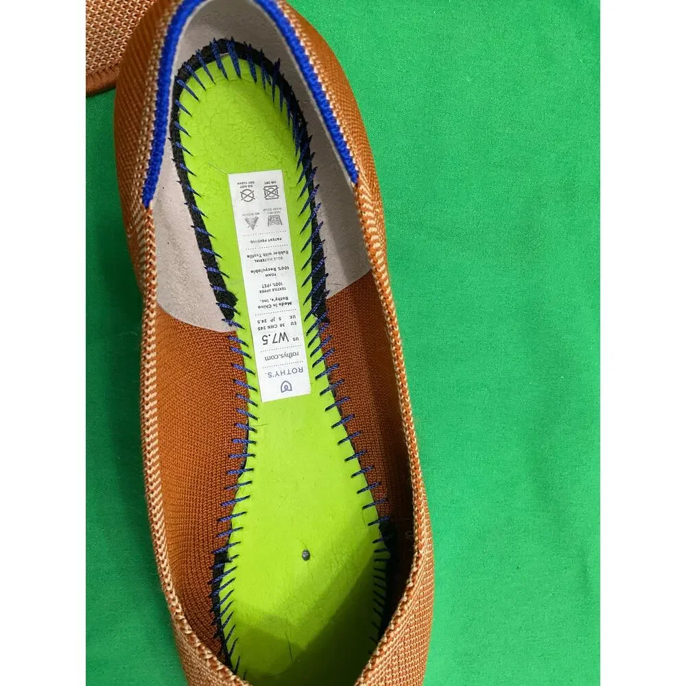 Rothy's The Point ballet flats the "Amber" burnt orange textile Blue Trim 7.5 - Picture 11 of 14